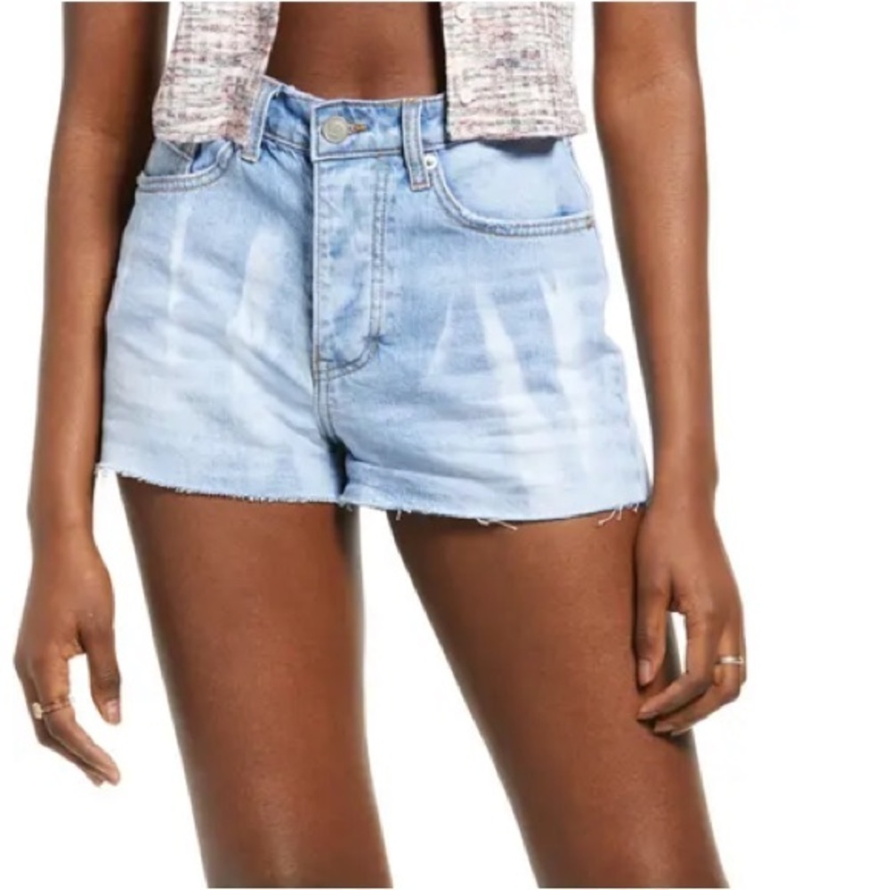 BP Festival High Waist Raw Hem Light Wash Denim Shorts NWT